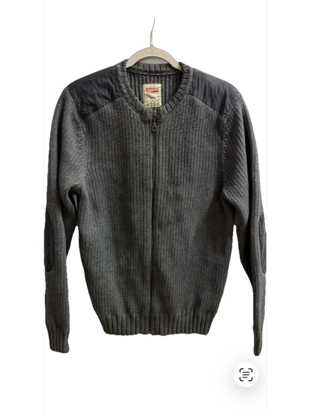 Levi's Vintage Men’s Gray Ribbed Full-Zip Sweater with Elbow & Shoulder‎ Patches